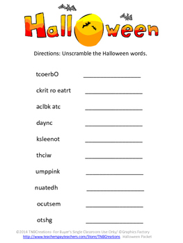 Halloween Worksheets and Activities by TNBCreations | TPT