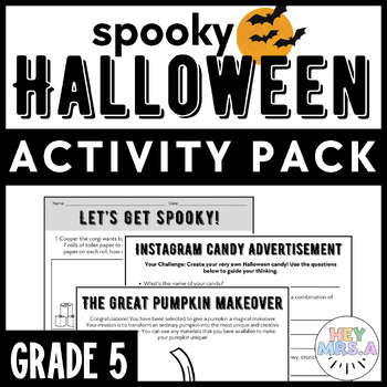 Preview of Halloween Activity Packet | October 31st | 5th Grade Math, Art & Writing!