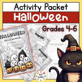 Preview of Halloween Activity Packet || Wordsearch, Coloring, Crossword, Anagram, Maze