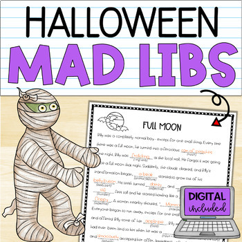 Preview of Halloween Activity, Parts of Speech, Mad Libs, Print and Digital