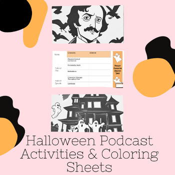 Preview of Halloween Activity Podcast Coloring Sheets | Podcast Characterization Analysis