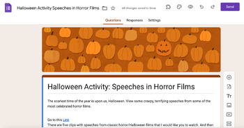 Preview of Halloween Activity: Speeches in Horror Films