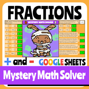 Preview of Halloween - Add & Subtract Fractions - Digital Math Activity - Pixel Art