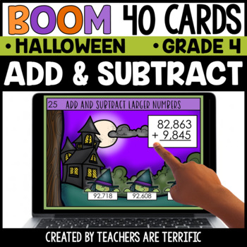 Preview of Halloween Add & Subtract Grade 4 Boom Cards - Digital