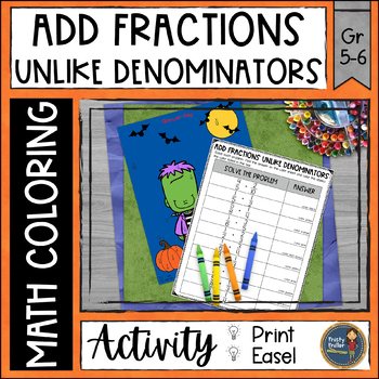 Preview of Halloween Adding Fractions with Unlike Denominators Math Color by Number