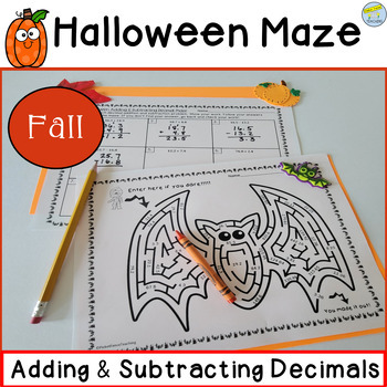 Preview of Halloween Adding & Subtracting Decimals Maze Activity