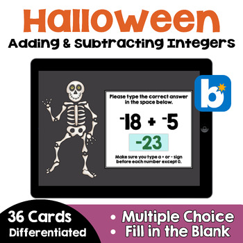 Preview of Halloween Adding and Subtracting Integers Boom Cards | Self Correcting