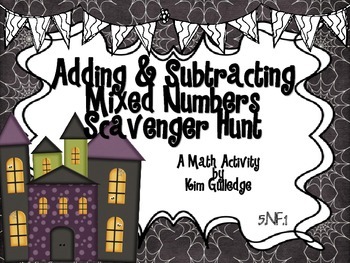 Preview of Halloween Adding & Subtracting Mixed Numbers - 5.NF.1 Scavenger Hunt