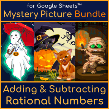 Preview of Halloween Adding & Subtracting Rational Numbers Mystery Picture Pixel Art Bundle