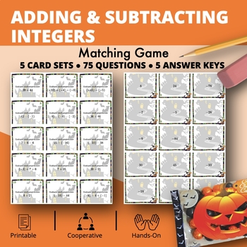 Preview of Halloween: Adding & Subtracting Positive & Negative Integers Matching Game