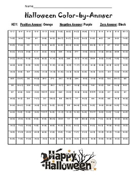 Preview of Halloween Adding and Subtracting Integers Color-by-Answer