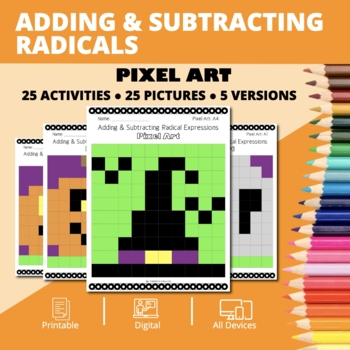 Preview of Halloween: Adding and Subtracting Radical Expressions Pixel Art Activity