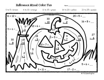 halloween addition subtraction color fun by joanne hall tpt