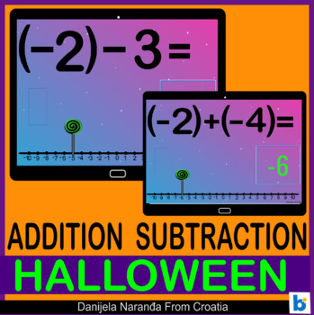 Preview of Halloween Addition Subtraction Integers On The Number Line Boom ™ Cards