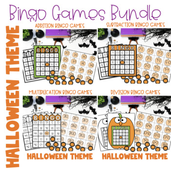 Preview of Halloween Addition, Subtraction, Multiplication, Division Math Game Bundle