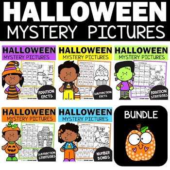 Preview of Halloween Addition Subtraction Strategies Mystery Pictures - 1st and 2nd Grade