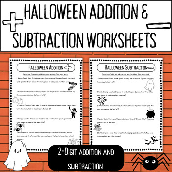 Preview of Halloween Addition & Subtraction Worksheets (2-Digit) Spooky Math Activity