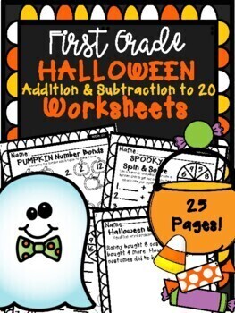 Preview of Halloween Addition & Subtraction to 20 Worksheets (Kindergarten & First Grade)