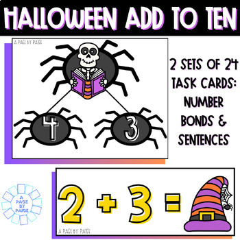 Preview of Halloween Addition Task Cards - Addition Facts with Sums to 10 Task Cards