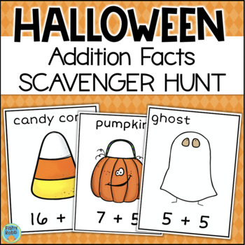 Preview of Halloween Math Task Cards Addition Within 30 Scavenger Hunt Halloween Scoot