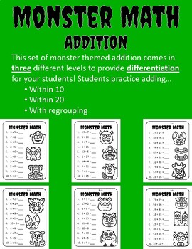 Preview of Halloween Addition Worksheets Halloween Math Addition Halloween Adding Worksheet