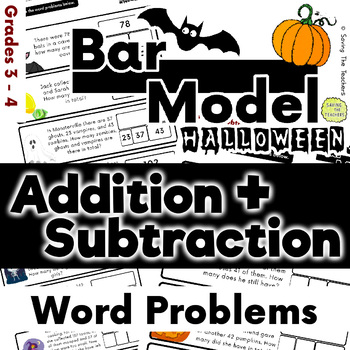 Preview of Halloween: Addition and Subtraction Bar Model Word Problems - Grades 3 and 4