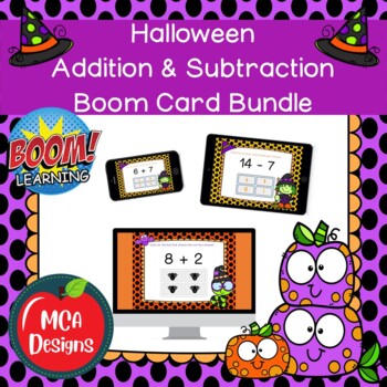 Preview of Halloween Addition and Subtraction Boom Card Bundle