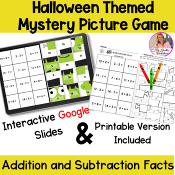 Preview of Halloween Addition and Subtraction Facts Mystery Digital and Printable Game