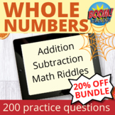 Halloween Addition and Subtraction Math Boom Cards Bundle