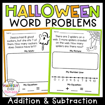 Halloween Addition and Subtraction Word Problems Within 10 and 20