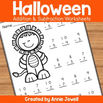 Halloween Addition and Subtraction Worksheets Numbers 0 - 10 by Annie