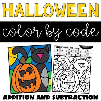 Preview of Halloween Addition and Subtraction Worksheets with Color by Number Activities
