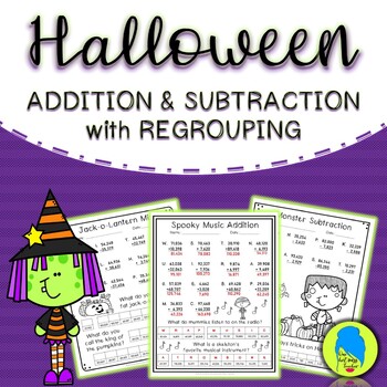 Preview of Halloween Addition and Subtraction with Regrouping (Jokes & Riddles)