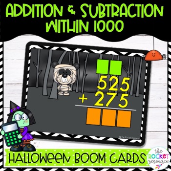 Preview of Halloween Addition and Subtraction with regrouping BOOM™ Cards