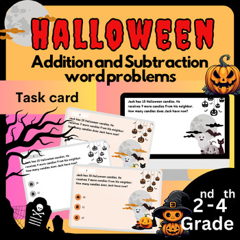 Preview of 30+ Halloween Addition and Subtraction word problems task card grade 2nd-4th