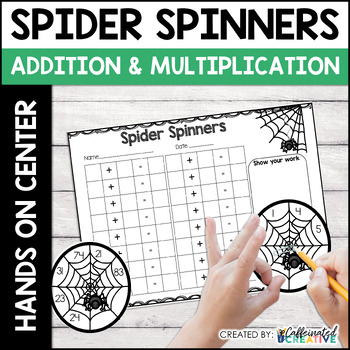 Preview of Halloween Math Activities Center Addition or Multiplication - Spider Spinners