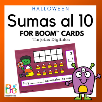 Preview of Halloween Addition to 10 in Spanish | Ten Frames | Math Activity for Boom™ Cards