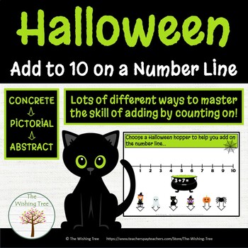 Preview of Halloween Addition to 10 on a Number Line Interactive Math Slides and Worksheets