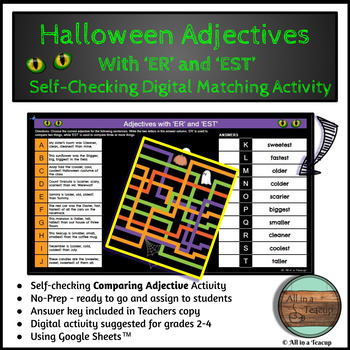Preview of Halloween Adjectives using ER and EST Suffix Matching Digital Activity