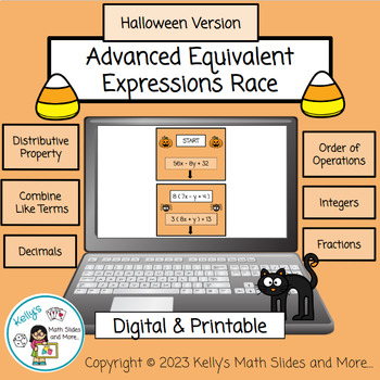 Preview of Halloween Advanced Algebraic Expressions Race - Math Game - Digital & Printable