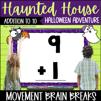 Preview of ADDITION to 10 Math Activity Movement Break Halloween Adventure