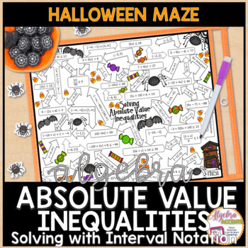 Preview of Halloween Algebra 1 Solving Absolute Value Inequalities Maze Math Activity