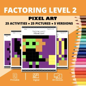 Preview of Halloween: Algebra Factoring Level 2 Pixel Art Activity