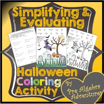 Preview of Halloween Algebra Math Coloring Activity {Simplifying Algebraic Expressions}