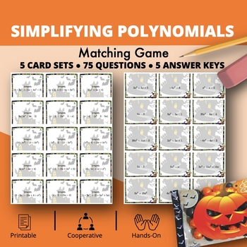 Preview of Halloween: Algebra Simplifying Polynomials Level 1 Matching Game