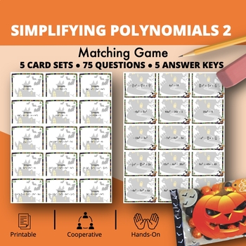 Preview of Halloween: Algebra Simplifying Polynomials Level 2 Matching Game