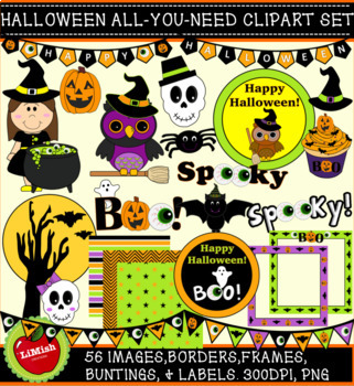 Halloween All You Need Clip Art Set With Images Backgrounds Frames And More