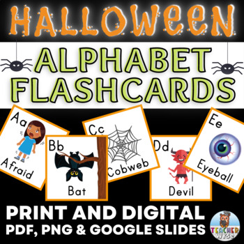 Preview of Halloween Alphabet Flashcards - Printable PDF, PNG, and Digital Google Slides™