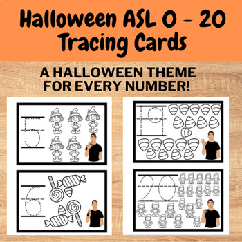 Preview of Halloween American Sign Language (ASL) Number Tracing flashcards, numbers 0 - 20