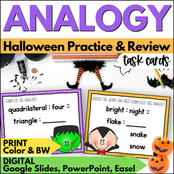Preview of Halloween Analogy Task Cards - October Vocabulary & Reading Practice Activities